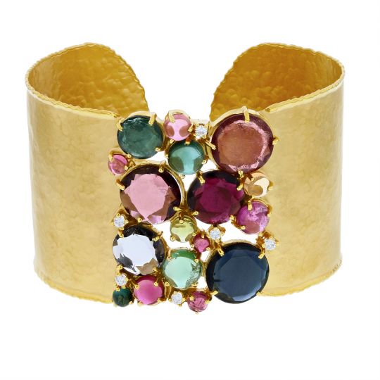 Marika 14K Yellow Gold Pink & Green Tourmaline & Diamond Cuff Bracelet