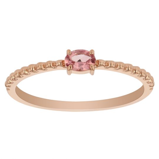 My Story 14K Rose Gold East-West Oval Pink Tourmaline Ring with Beaded Shank