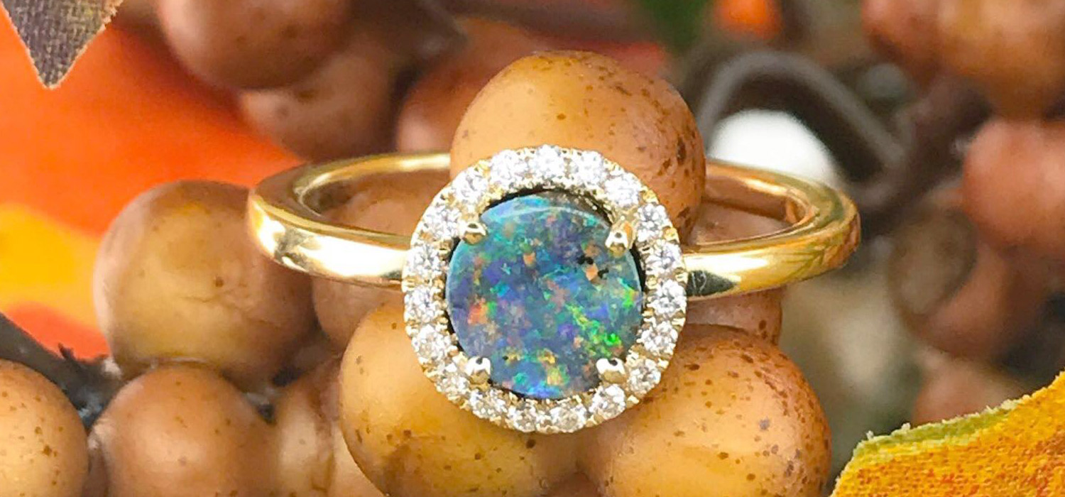 boulder opal and diamond ring