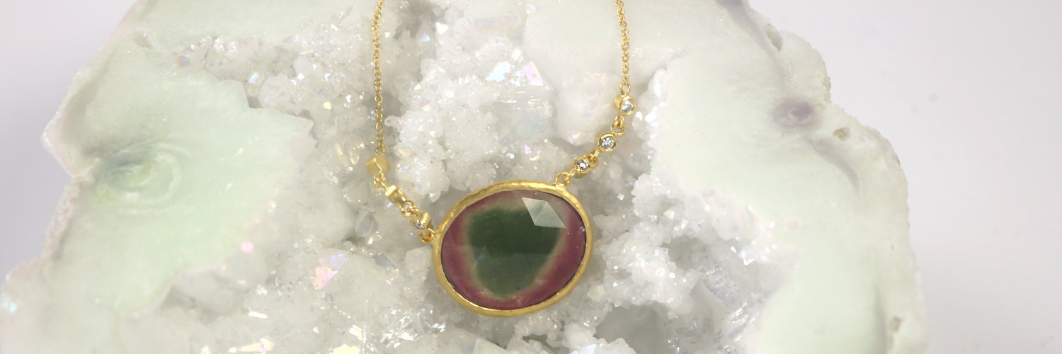 Marika watermelon tourmaline and diamond necklace