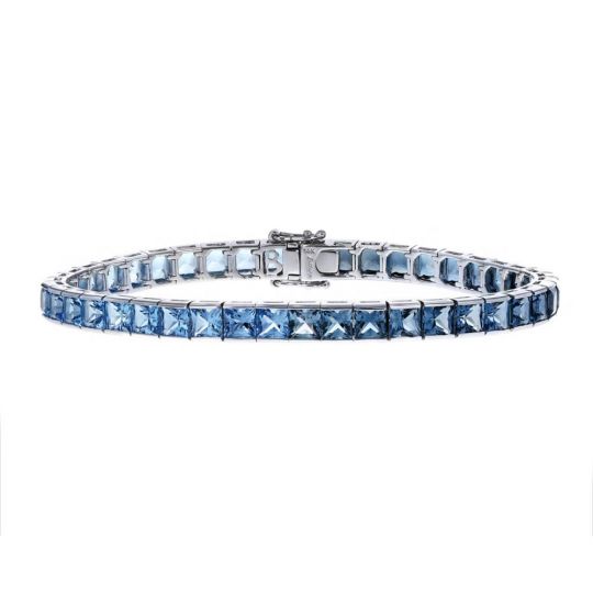 Bellarri 14K White Gold Square Blue Topaz Tennis Bracelet, 7"