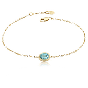 14K Yellow Gold Oval Blue topaz Rope Bezel Set Bracelet, 7.5"