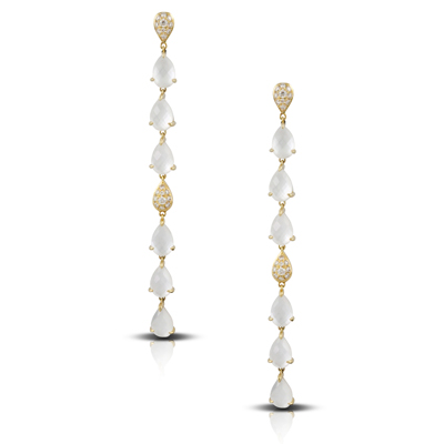Doves 18K Yellow Gold Clear Quartz, White Mother of Pearl, & Diamond Drop Earrings