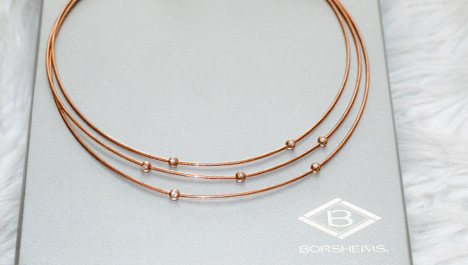 Rose Tone Sterling Silver 3 Strand DNA Spring Diamond Station Necklace