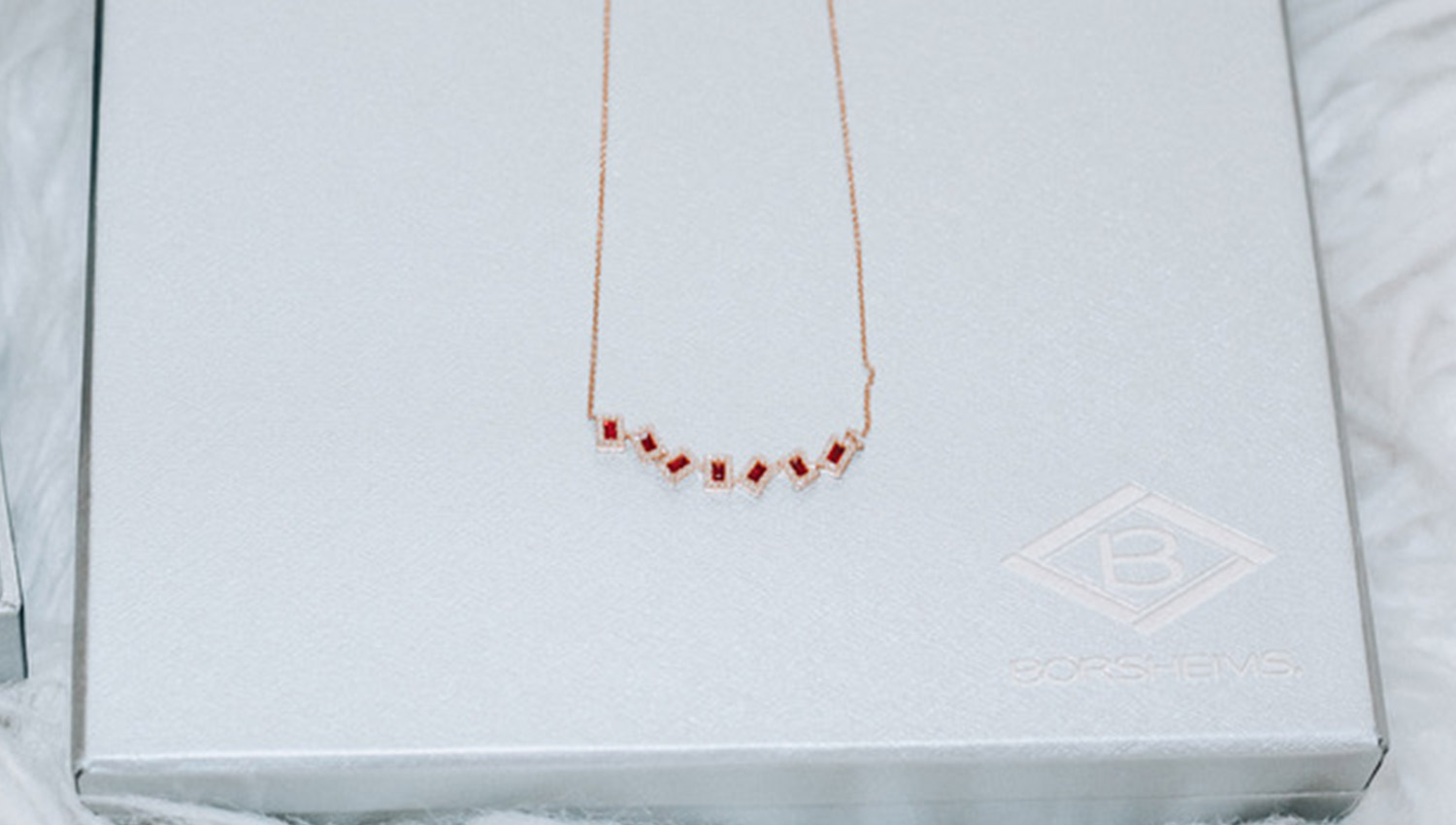 14K Yellow Gold Ruby Baguette Framed Necklace