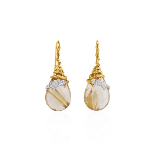 Michael Aram 18K Yellow Gold & Sterling Silver Diamond & Rutilated Quartz Drop Earrings