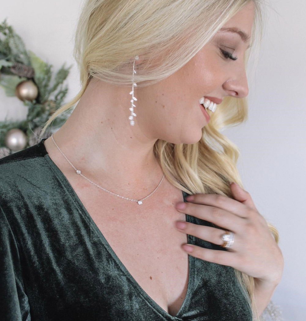 Borsheims Signature Round Diamond 3 Station Necklace in White Gold