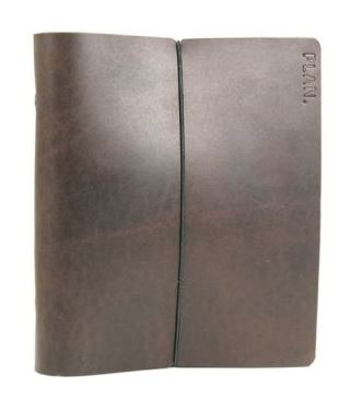 brown leather planner