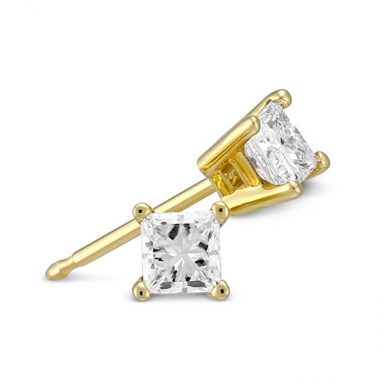 yellow gold princess cut diamond stud earrings