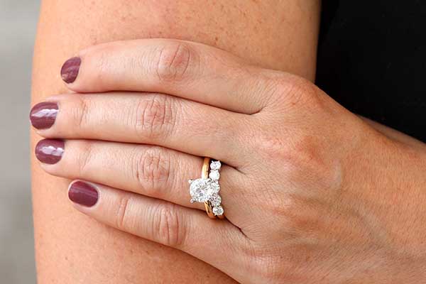 round engagement ring with wedding band