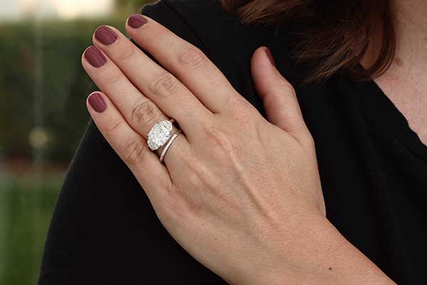 three stone engagement ring with wedding band