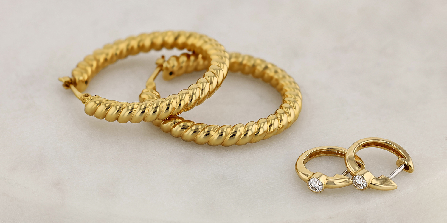 Yellow Gold Engraved Hoop Earrings | Icing On The Ring | 4002163