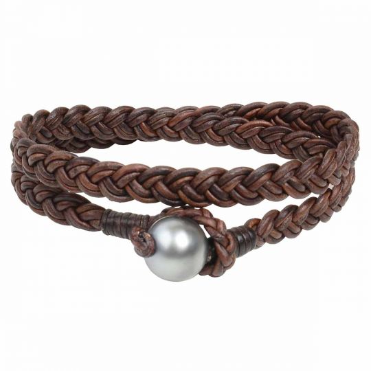 pearl and leather double wrap bracelet
