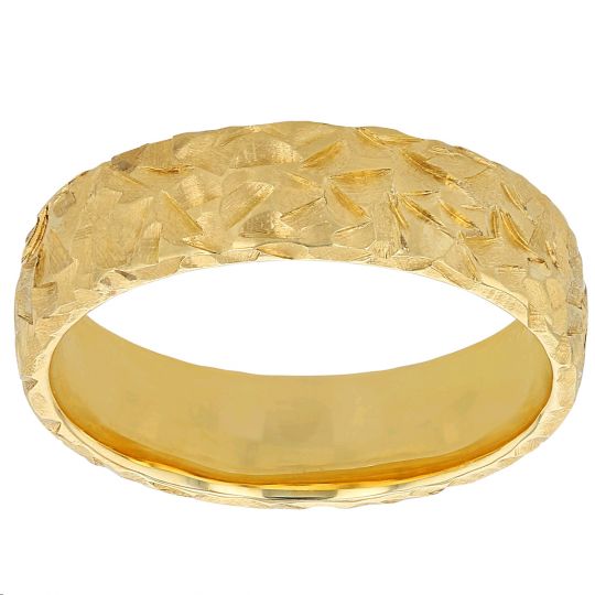 yellow gold chiseled wedding band