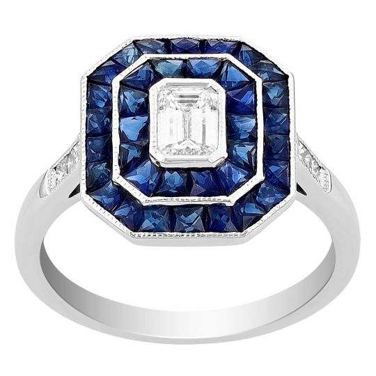 Diamond and Sapphire Octagon Ring