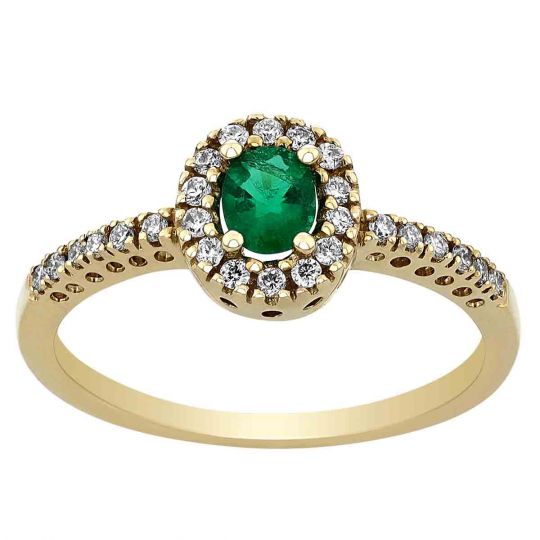 Emerald Ring with Diamond Halo