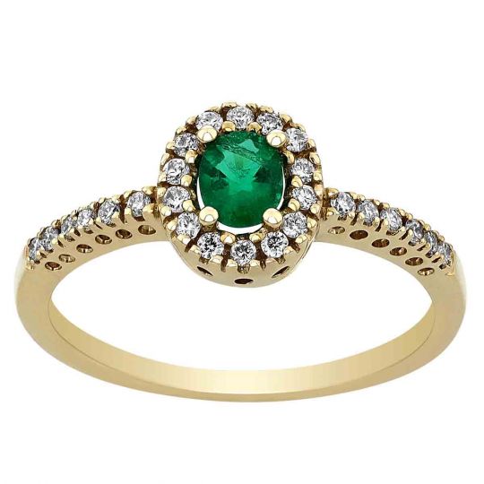 Emerald Ring with Diamond Halo