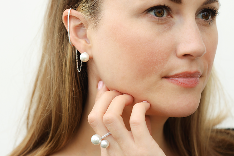 modern pearl earring and ring