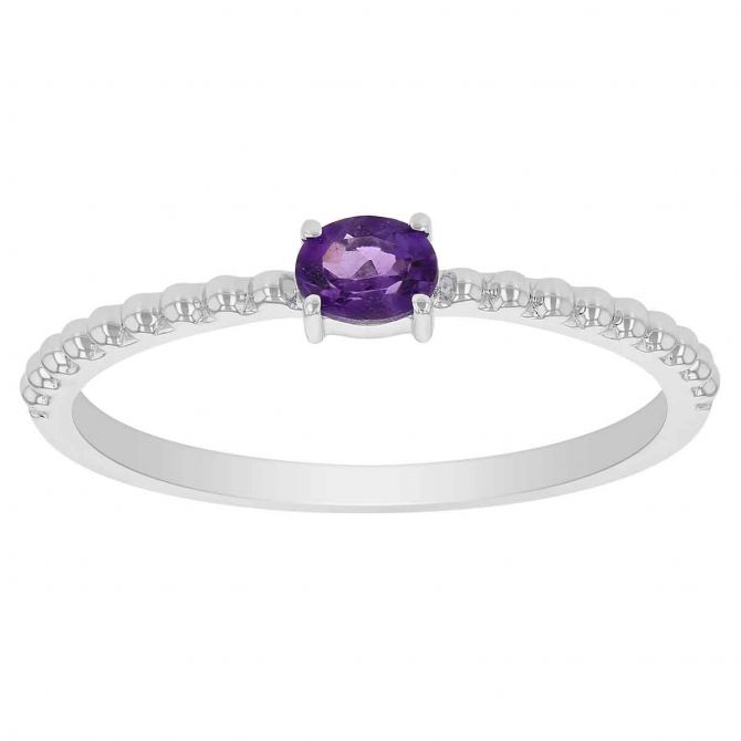 My Story Daisy Oval Amethyst Beaded Ring in White Gold