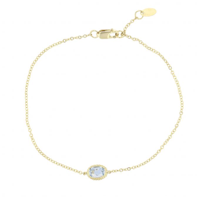 Oval Aquamarine Bezel Set Station Bracelet in Yellow Gold