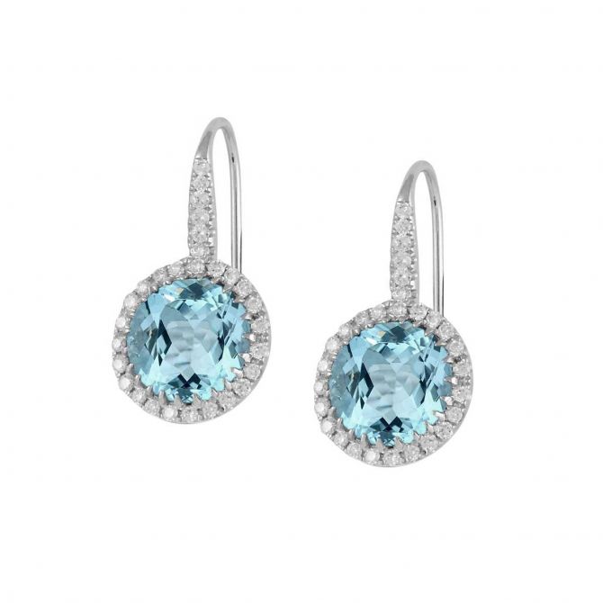 Round Topaz & Diamond Halo Earrings in White Gold