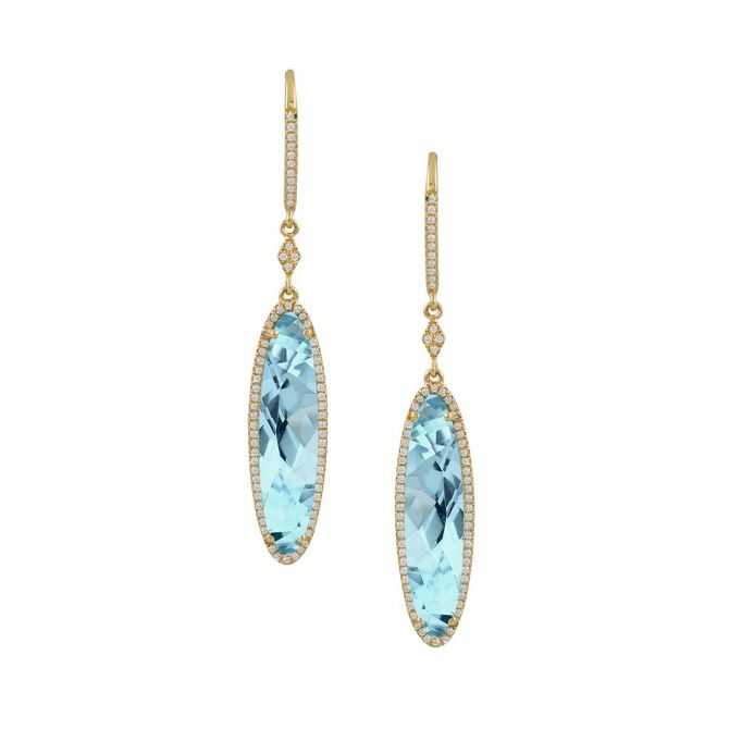 Topaz & Diamond Halo Dangle Earrings in Yellow Gold