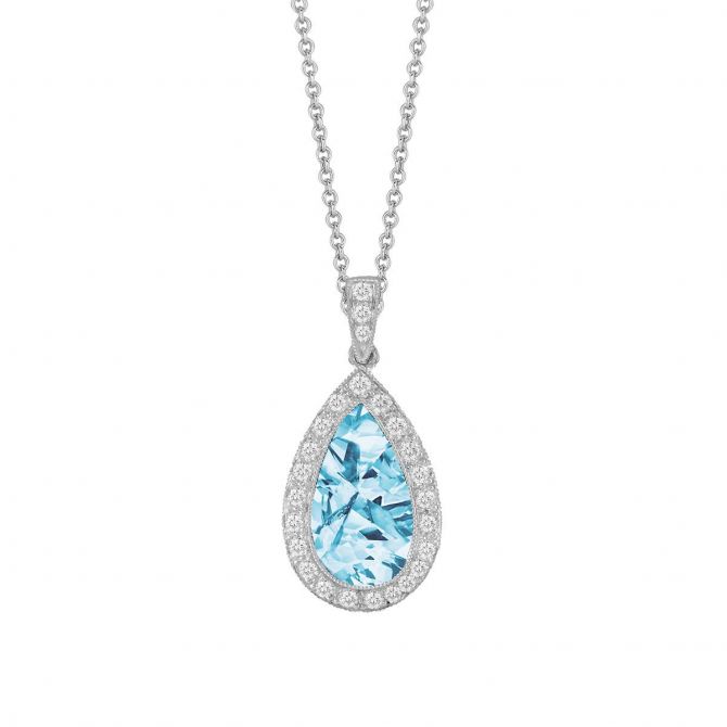 Pear Shaped Topaz & Diamond Halo Pendant