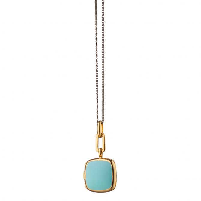 Turquoise Enamel Cushion Locket in Yellow Gold Vermeil