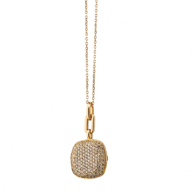 18K Yellow Gold Slim Viv Locket Pendant With Diamonds