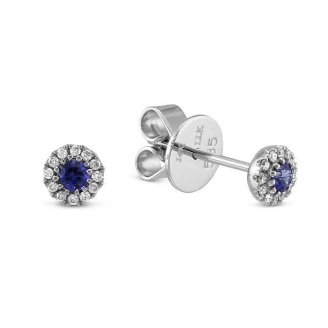 Round Sapphire & Diamond Halo Earrings