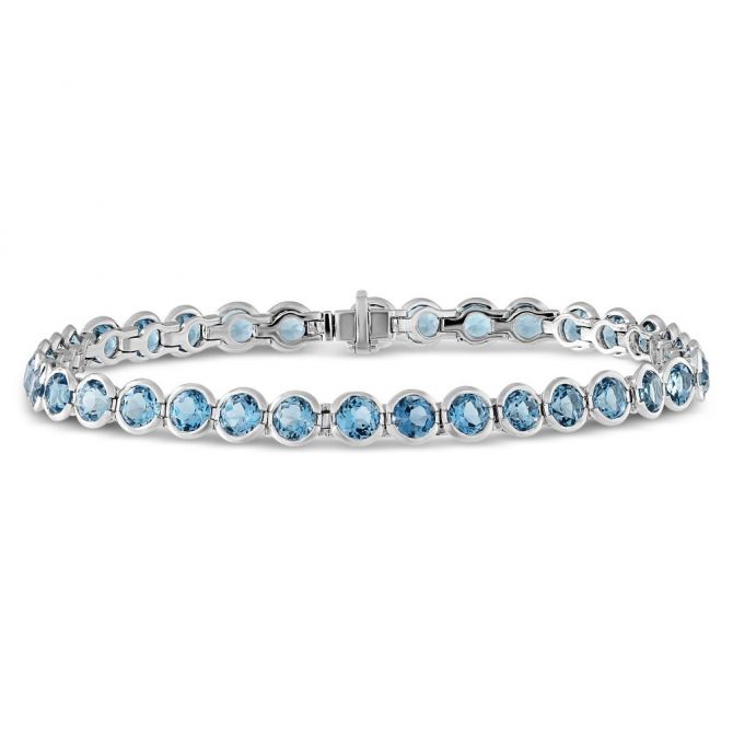 14K White Gold Blue Topaz Bezel Set Bracelet