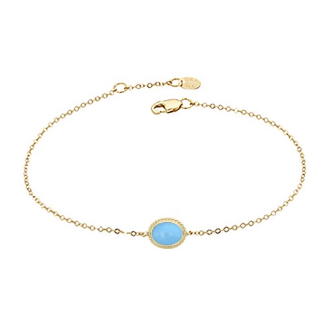 14K Yellow Gold Oval Cabochon Turquoise Rope Bezel Set Bracelet