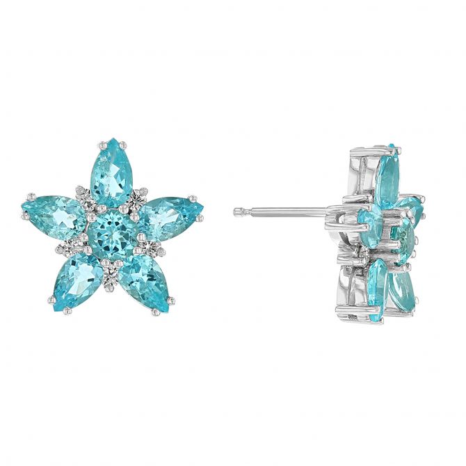 Paraiba Tourmaline & Diamond Flower Stud Earrings in Platinum
