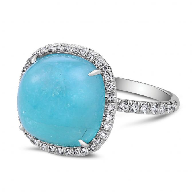 Cat's Eye Cabochon Cushion Paraiba Ring