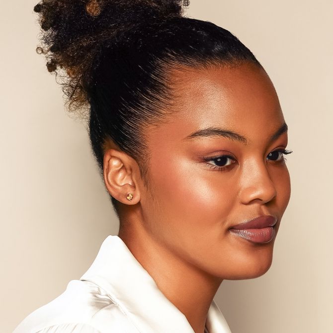 Citrine earrings on female model
