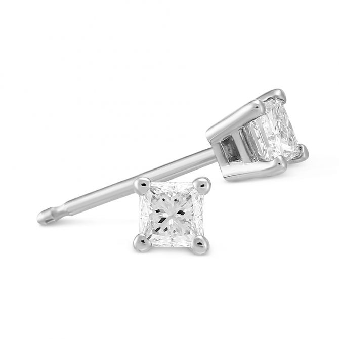 8K White Gold Princess Diamond Stud Earrings, 0.25cttw