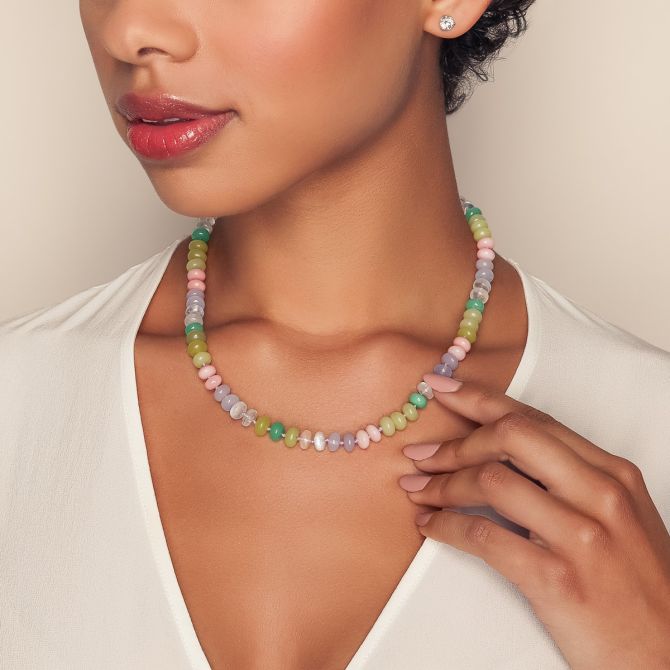 Bead Necklace Harwell Godfrey Multiple Gemstone Bead Necklace in Yellow Gold, 18"