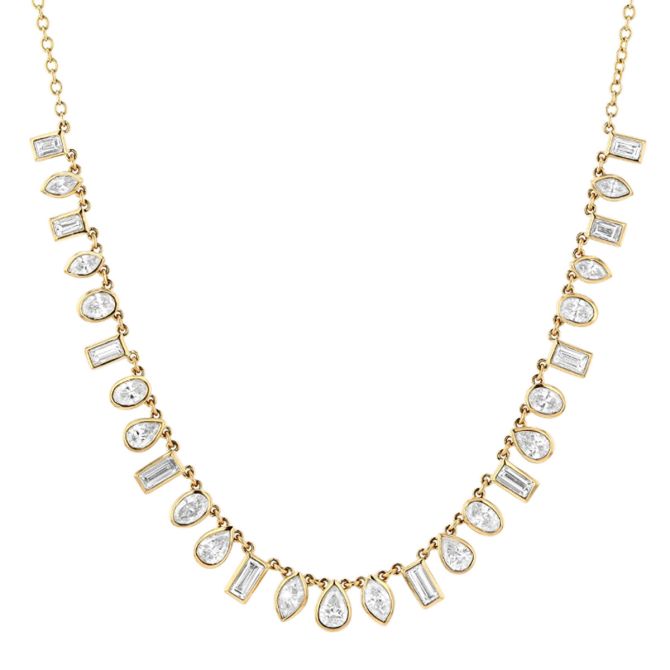 Bezel Necklace Bezel Set Mixed Shape Diamond Drop Station Necklace in Yellow Gold, 18"