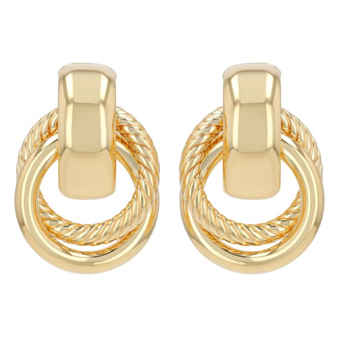 Yellow Gold Twisted & Polished Small Door Knocker Post Earrings