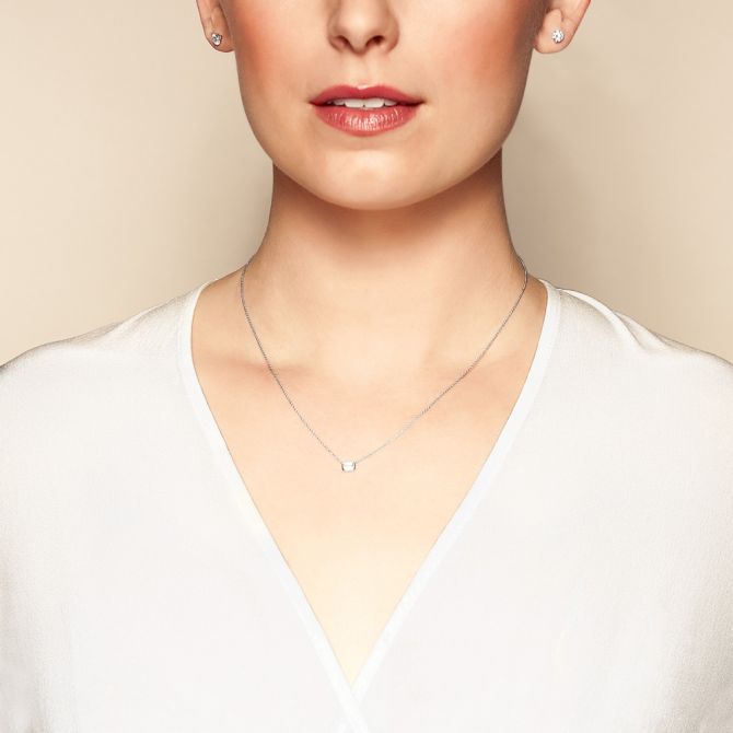 Solitaire necklace Roberto Coin Emerald Cut Diamond Bezel Set Solitaire Necklace in White Gold, .36 ct, 18"