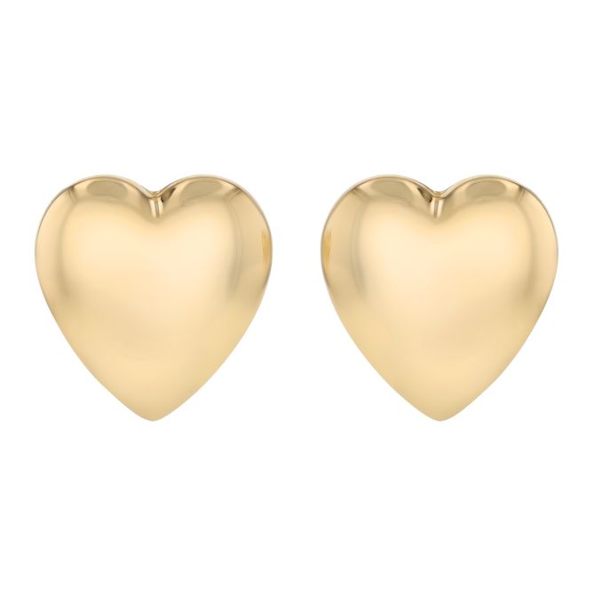 Yellow Gold Puff Heart Stud Earrings