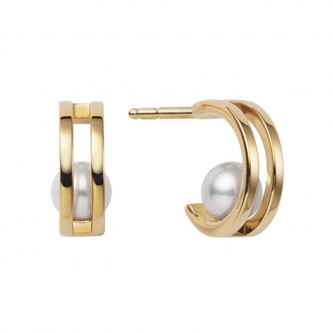 Mikimoto Akoya Cultured Pearl Huggie Earrings in Yellow Gold