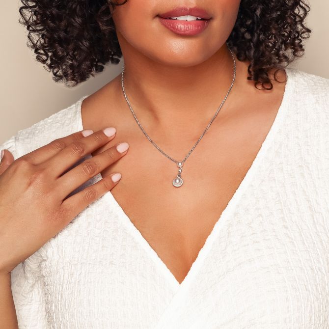 Pearl Necklace Mikimoto Petit Soleil Akoya Cultured Pearl & Diamond Pendant in White Gold, 17"
