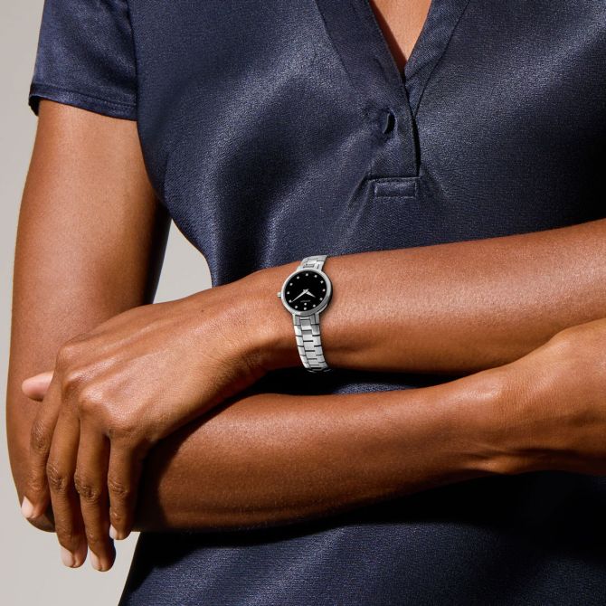 Movado Women's Faceto Movado Faceto 28mm Women's Watch, Black Enamel Dial