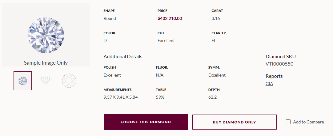 Borsheims ring builder flawless loose round diamond