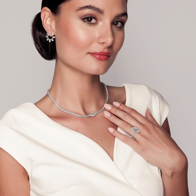 Diamond Tennis Necklace Rahaminov Rahaminov Oval Diamond & Halo Tennis Necklace in White Gold