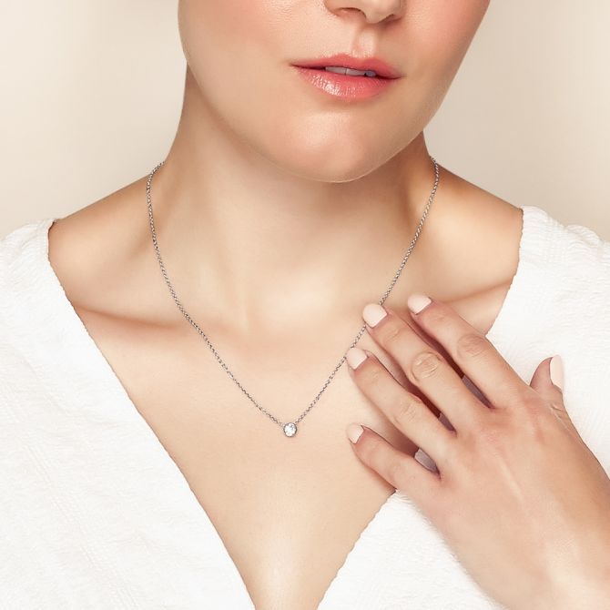 Borsheims Signature Collection Diamond Solitaire Necklace in White Gold, 0.50 cttw, 18"