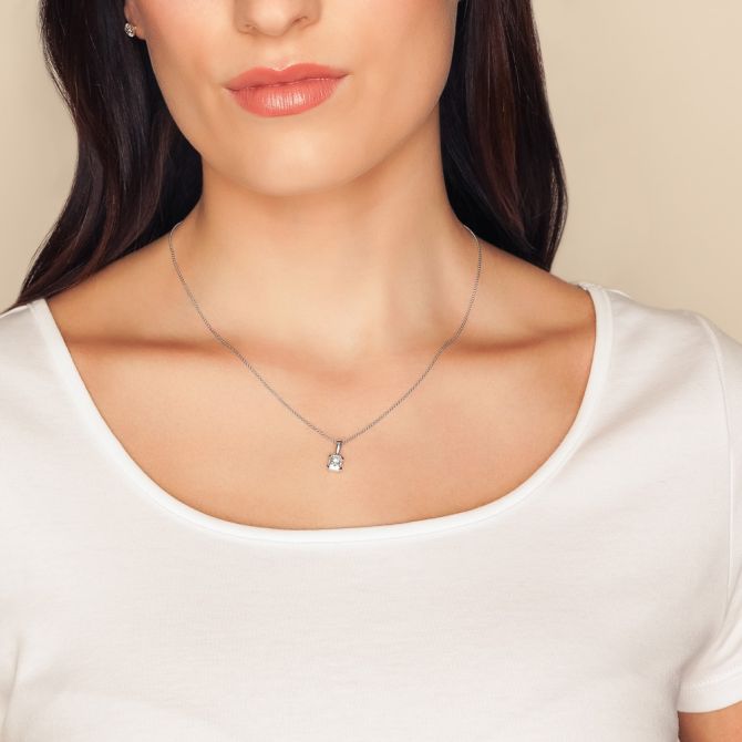 Borsheims Split Bezel Radiant Cut Diamond Solitaire Pendant in White Gold, 18", 0.97 ct