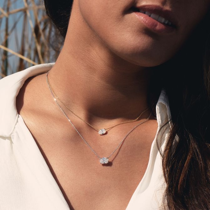 Clarity Signature Lab-Grown Oval Diamond Solitaire Pendant in White Gold, 2.03 ct