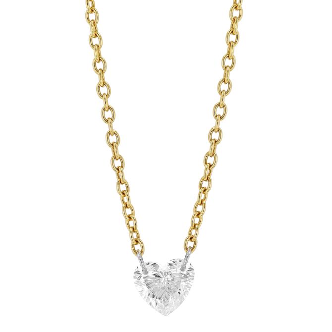 Heart Shape Diamond Solitaire Necklace in Yellow Gold, 18", 0.38 ct